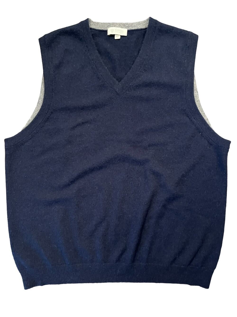 KINROSS 100% CASHMERE Men's Size Large Navy V-Neck Sleeveless Sweater Vest L